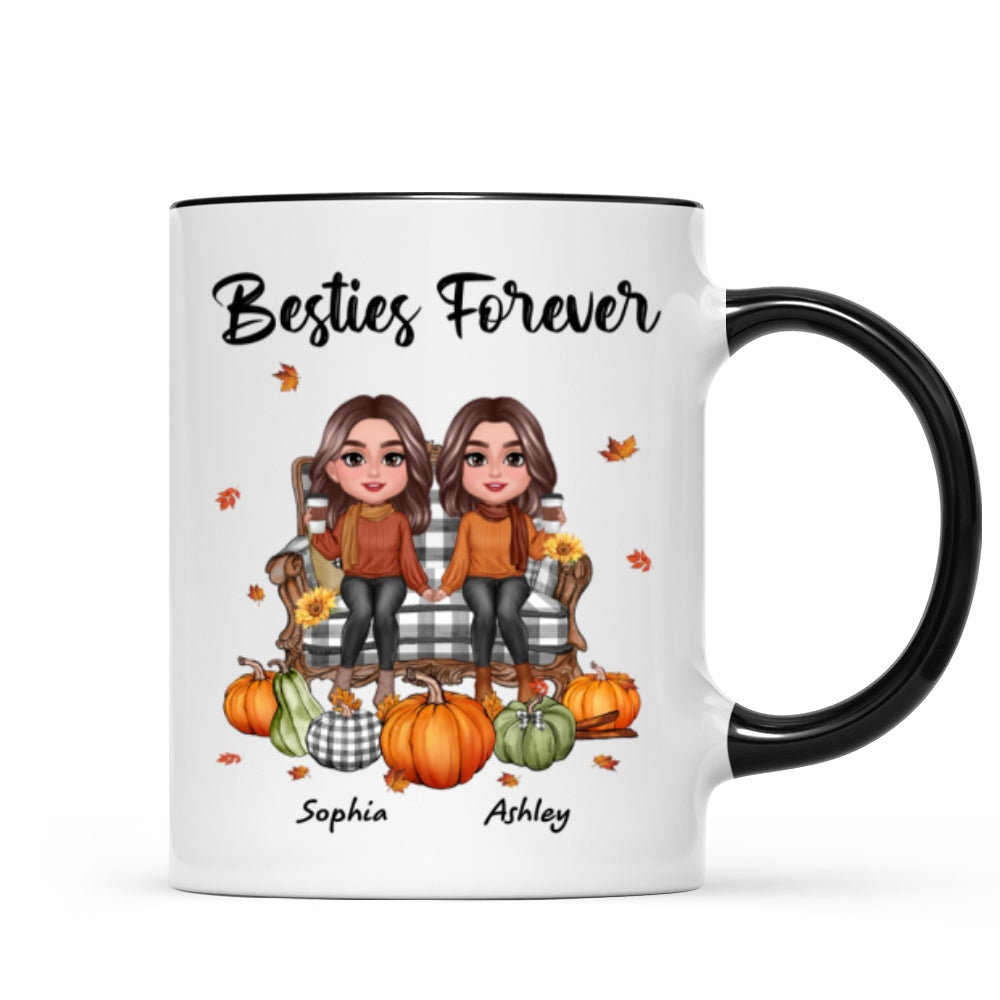 Fall Season Besties Sitting On Chair Personalized Mug