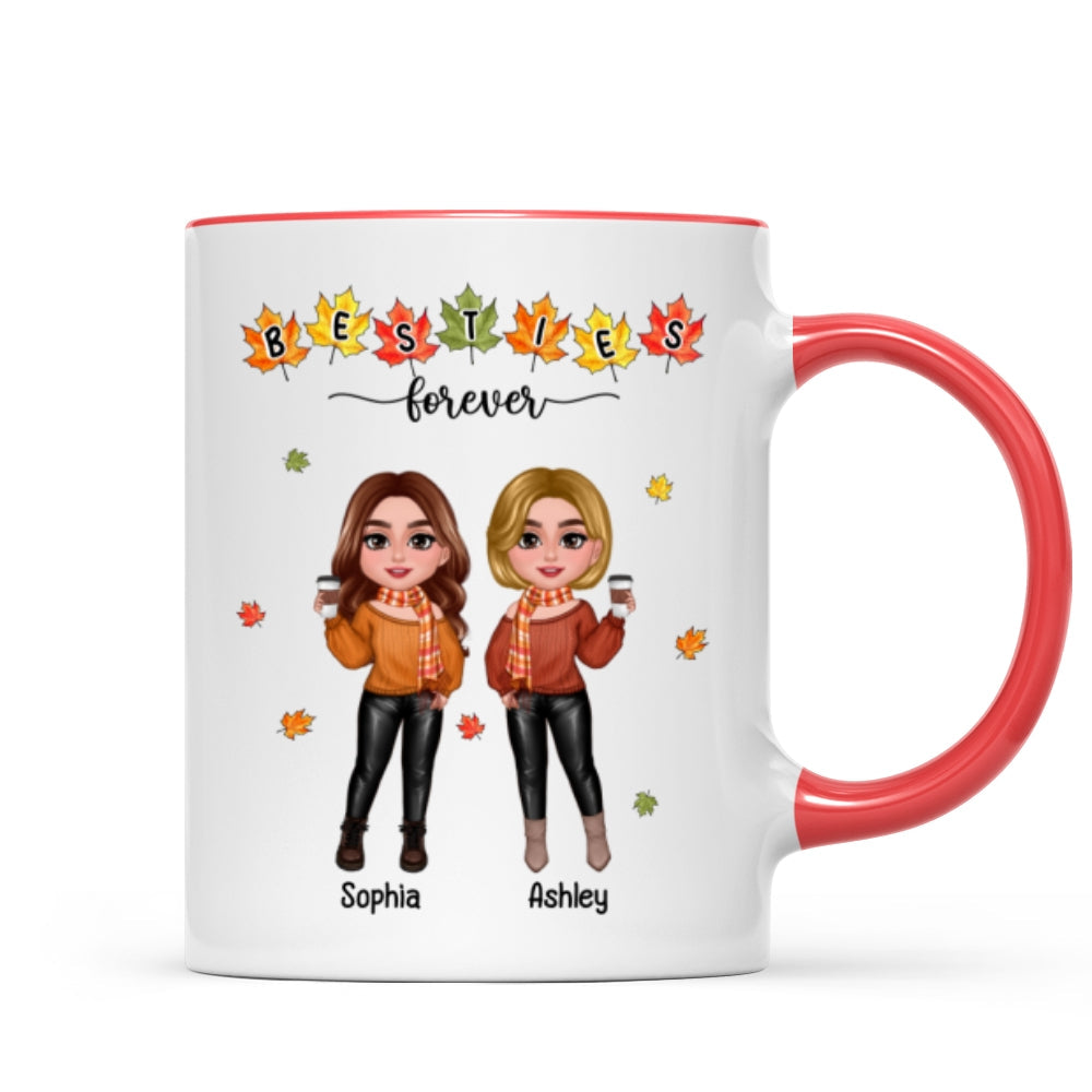 Fall Season Besties Sisters Standing Fall Leaves Personalized Mug