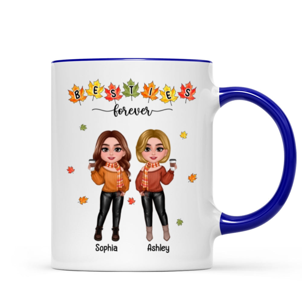 Fall Season Besties Sisters Standing Fall Leaves Personalized Mug