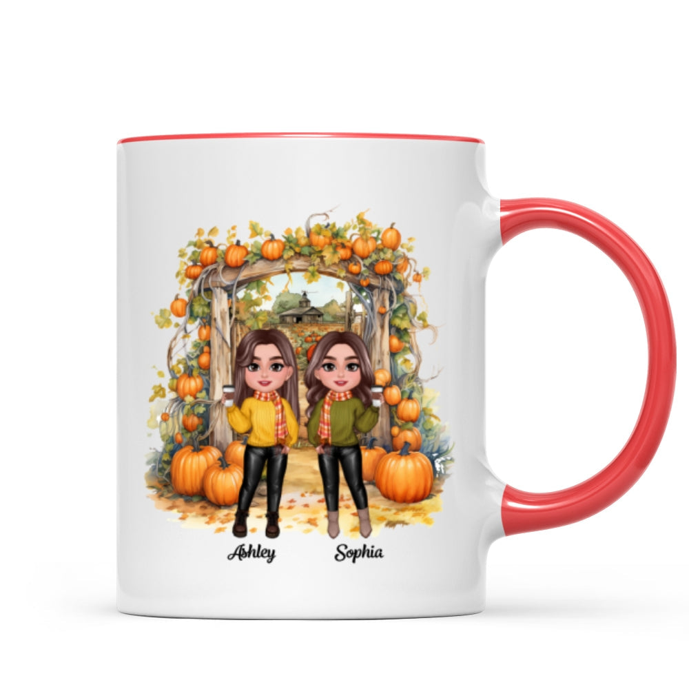 Fall Season Besties Sisters Pumpkin Patch Gate Personalized Mug