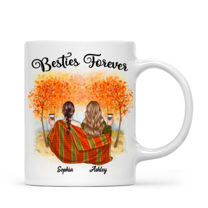 Fall Season Best Friends Sisters With Blanket In Forest Personalized Mug