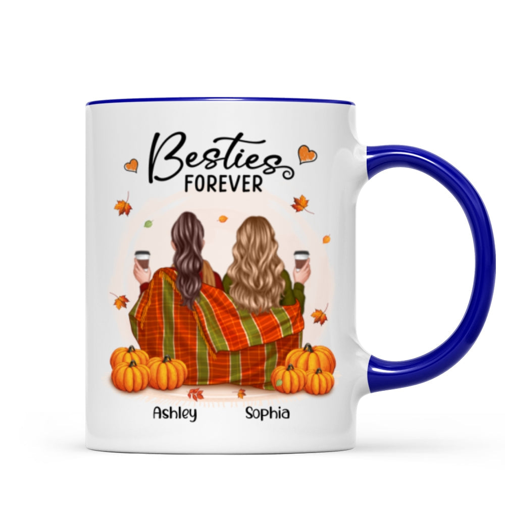 Fall Season Best Friends Sisters With Blanket Pumpkin Patch Personalized Mug