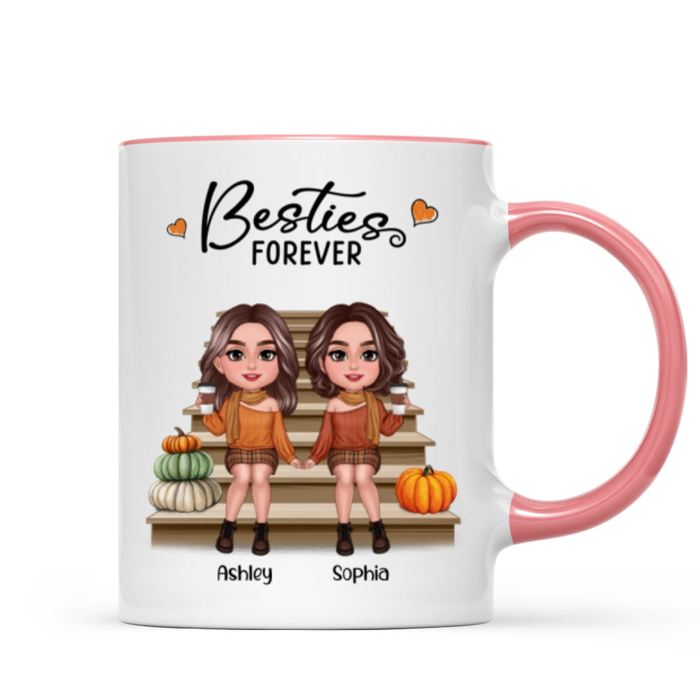 Fall Season Best Friends Sisters Sitting On Stair Personalized Mug