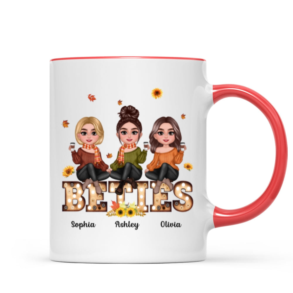 Fall Season Besties Sisters Sitting On Text Marquee Light Personalized Mug